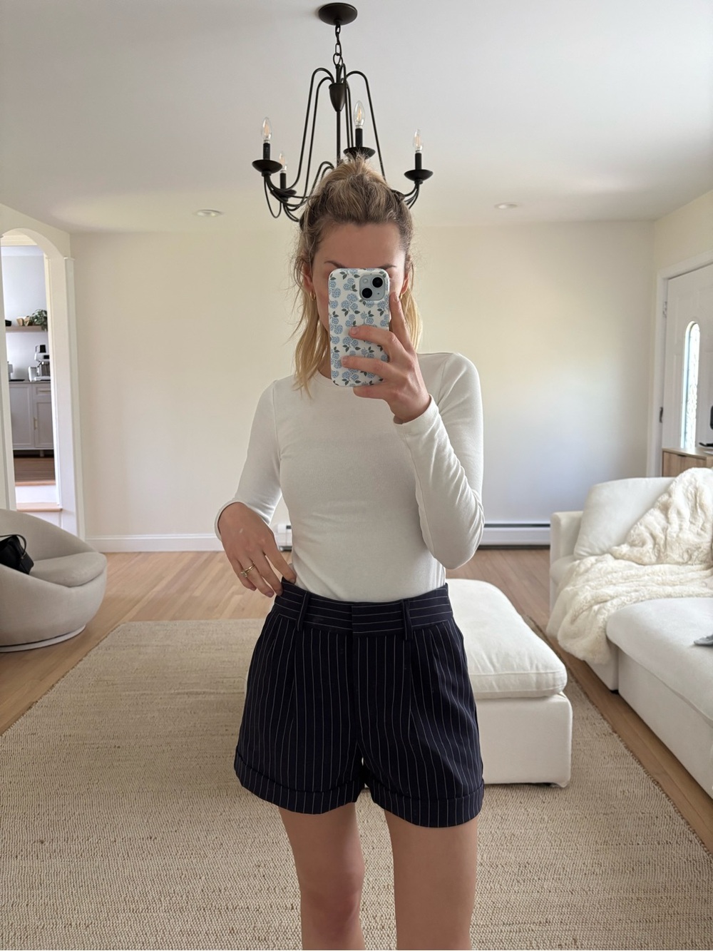Express Navy Pinstripe Skirt with Subtle White Stripes